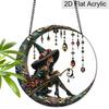 Acrylic Witch On Crescent Moon with Crystals Suncatcher, Stained Glass Effect Window Hanging Ornament for Witchcraft & Fantasy Lover Gifts