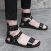 Summer New Men Gladiators Black White Punk Rock Patent Leather Casual Shoes Breathable Beach Sandals Outdoor Slippers Plus Size