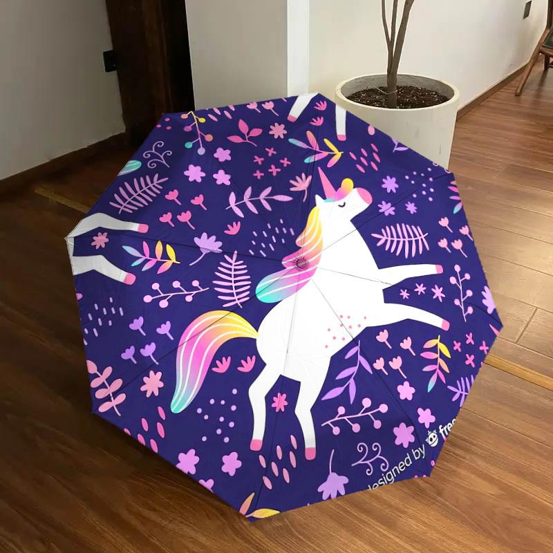 1pc Unicorn Fantasy Floral Pattern Umbrella with Plastic Handle,Suitable for All Seasons Home Travel Outdoor UmbrellaDD1800
