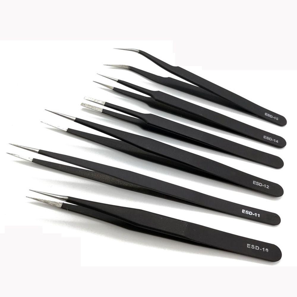 Industrial Repair Tools Anti-Static Curved Straight Eyebrow Clip ESD Safe Stainless Steel Tweezers