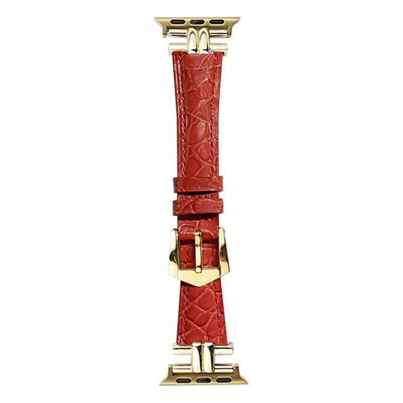 

Watch Band for Apple Watch Series 10 42mm/9 8 7 41mm/SE (2023) SE (2022) SE 6 5 4 40mm/3 2 1 38mm Leather Wrist Strap Red Gold Buckle
