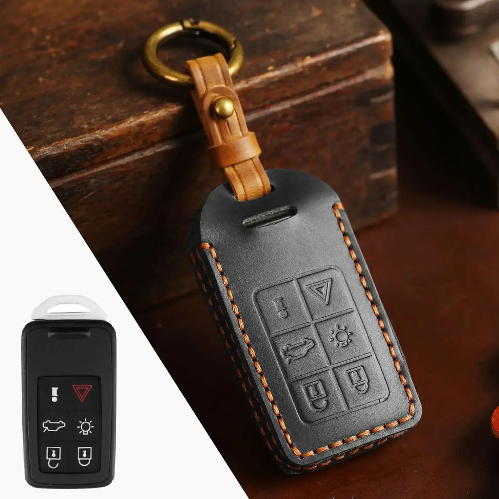Leather Protector Fob Case for Volvo S60 S80 V60 XC60 XC70 S60L V40 XC90 Keyless Go Remote Car Key Cover Keychain Accessories