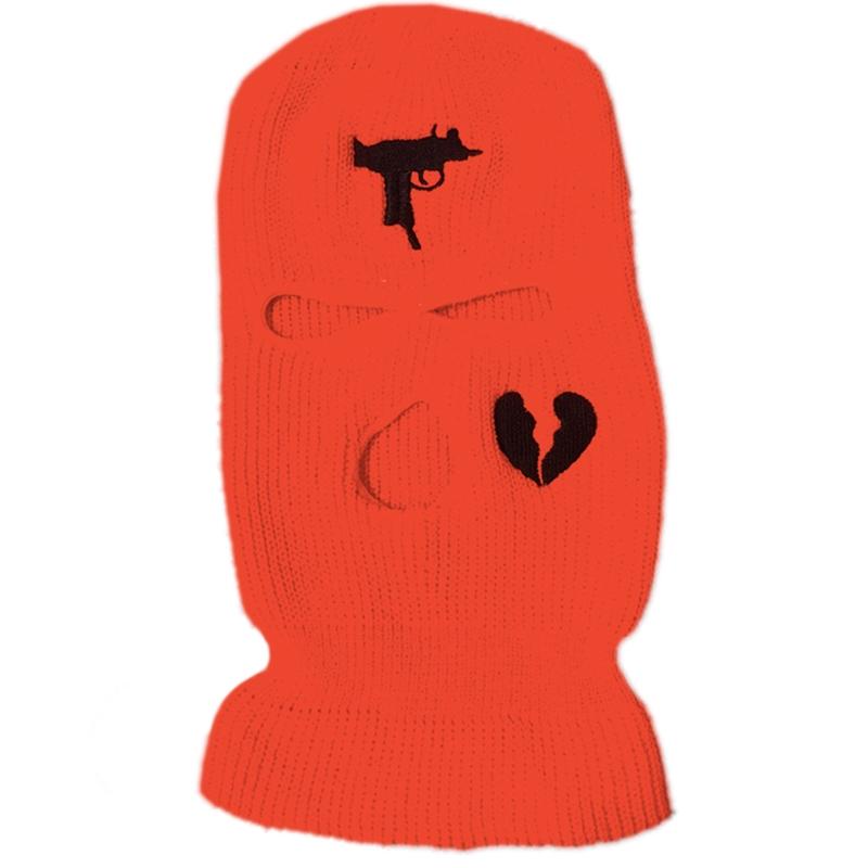 3-Hole Solid Color Embroidered Balaclava Knit Hat Face Mask Neck Gaiter Windproof Warm for Spring Fall Winter Daily Wear