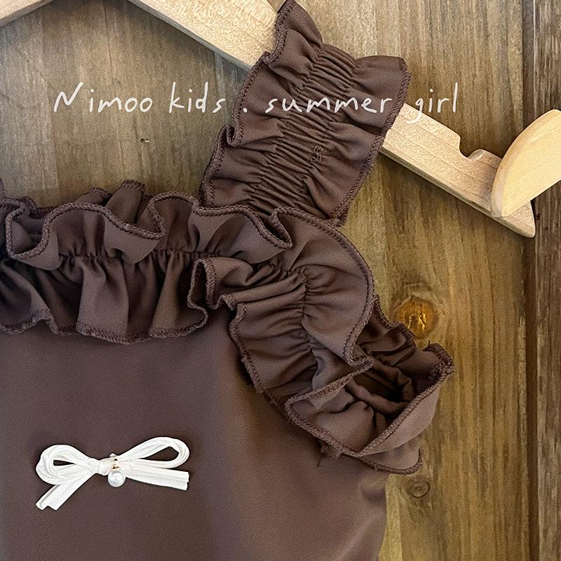 2025 Cute Baby Girl One-Piece Swimsuit with Three Bows and Spaghetti Straps