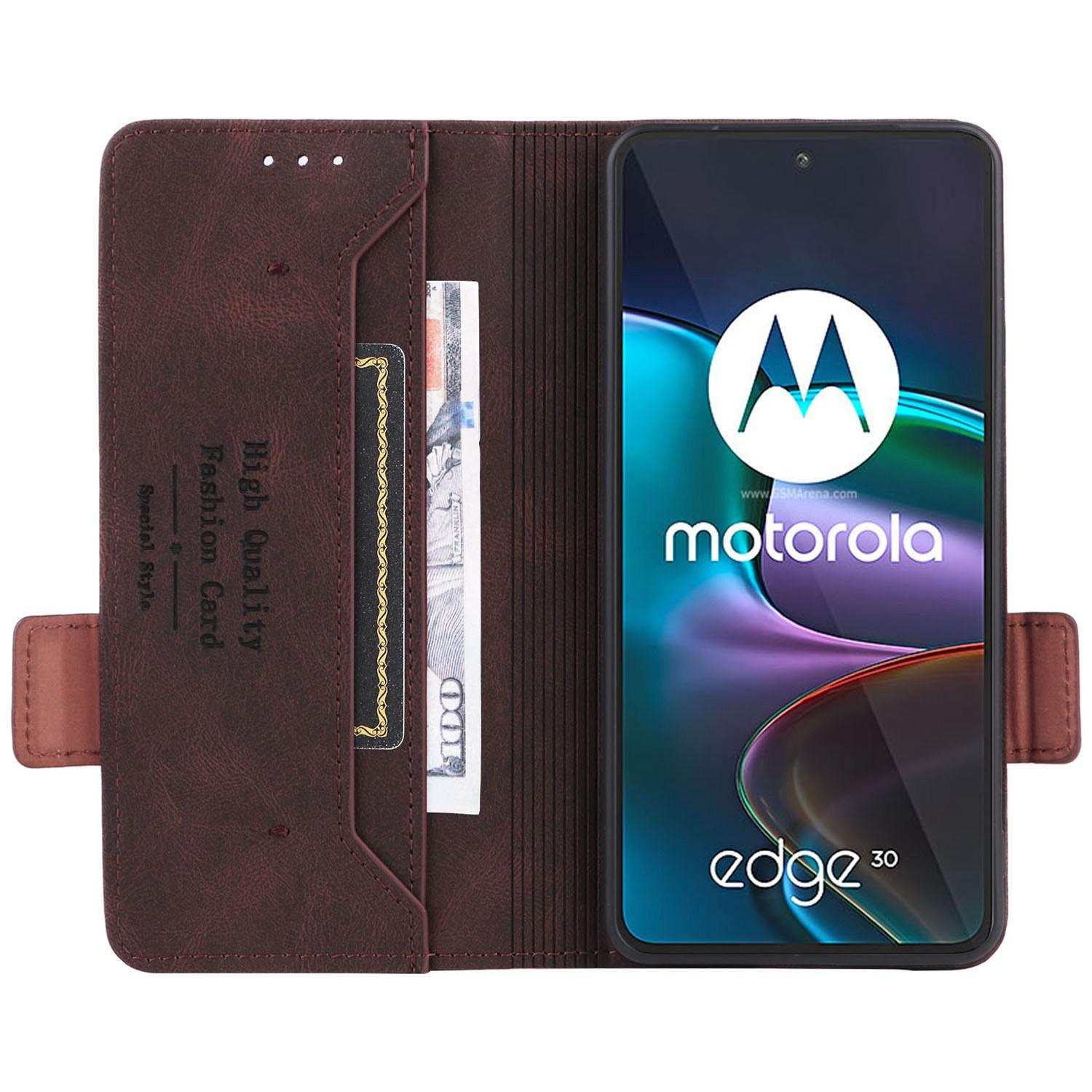

For Motorola Edge 30 Shockproof Phone Flip Case Wallet Stand PU Leather Protective Cover with Hardware Magnetic Closure Coffee