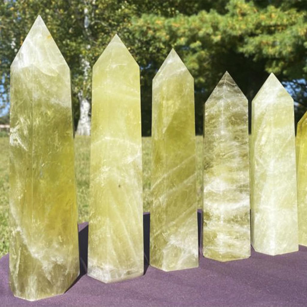 2Pcs Natural Crystal Citrine Tower 5.91" (15Cm) 6 Faceted Single Point Prism Crystal Wand For Meditation Outdoor Statues