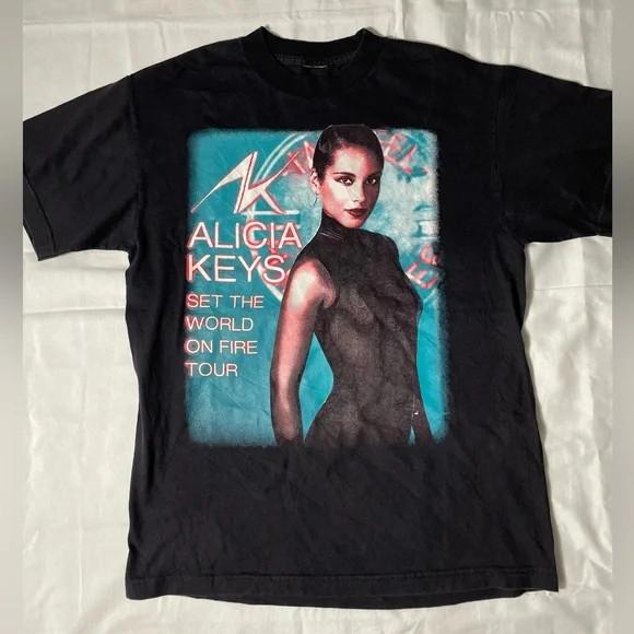 Vtg Alicia Keys Set The World On Fire Concert Tour T-shirt Unisex T-Shirt M