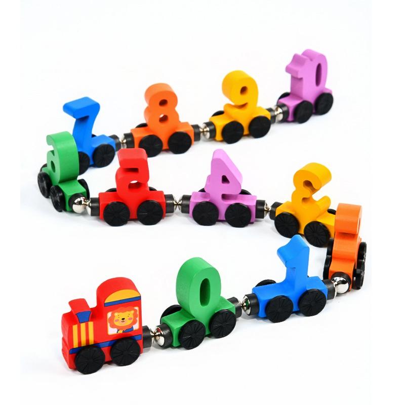 12er Set Holz-Magnet-Zahlenzug Sicher Glatte Kanten Für Kleinkinder Vorschule Frühes Mathe-Lernen Spielzeit