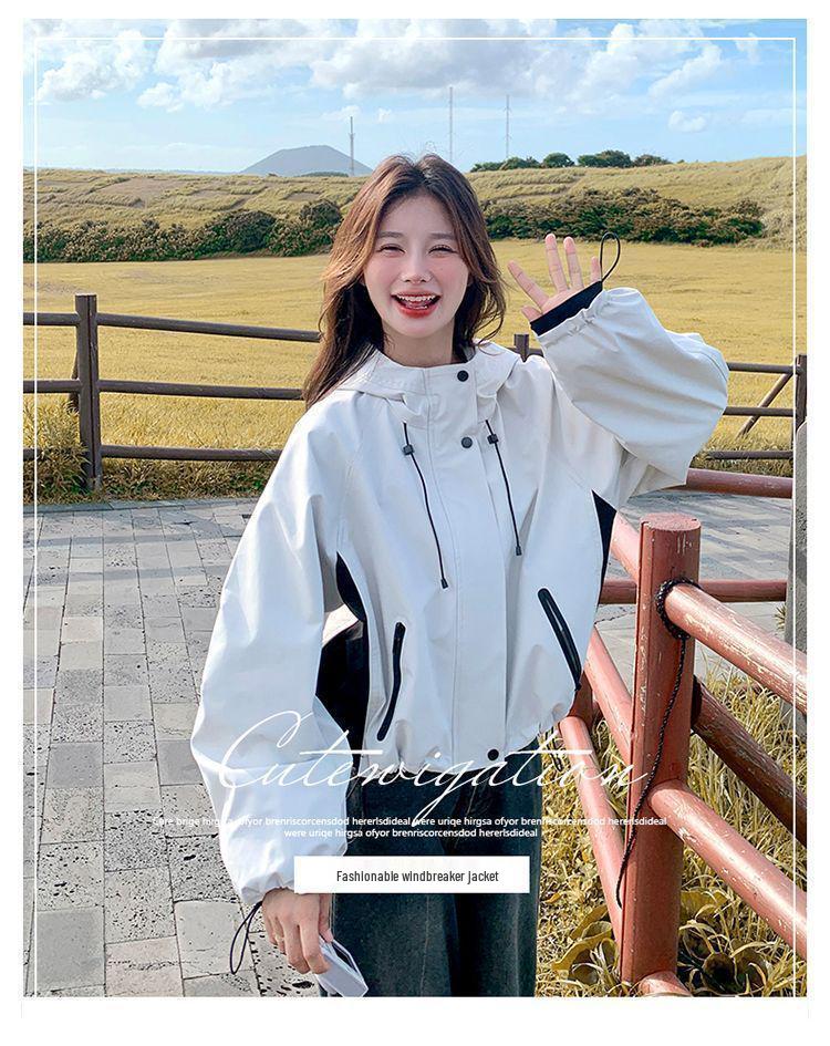 Women's Light Luxury Color Block Hooded Windbreaker - Spring/Autumn Slim Fit Casual Jacket (2025)