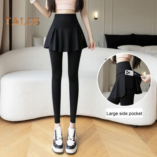 Damen Yogahose mit Fake-Tow-Piece-Rock, Patchwork, Skinny-Kompression, hohe Taille, Telefontasche, Po-Lift, Anti-Exposure, nahtlos, Sport, Fitnessstudio, Joggen