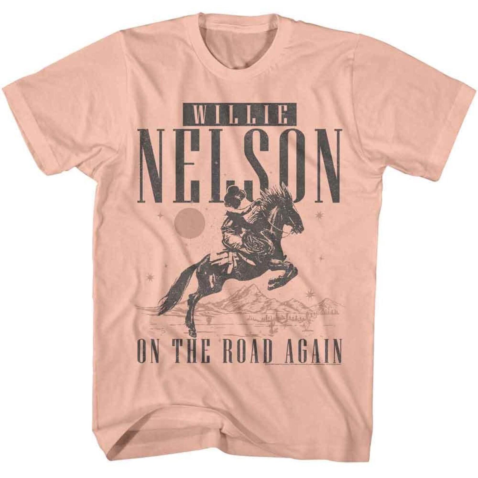 Willie Nelson On The Road Again Cowboy Peach T-Shirt S