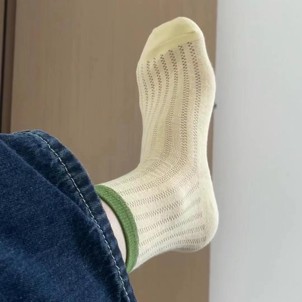 Cream Socks Breathable Medium Tube Socks Xiaohongshu Same Contrasting Color Summer Versatile Stacking Socks