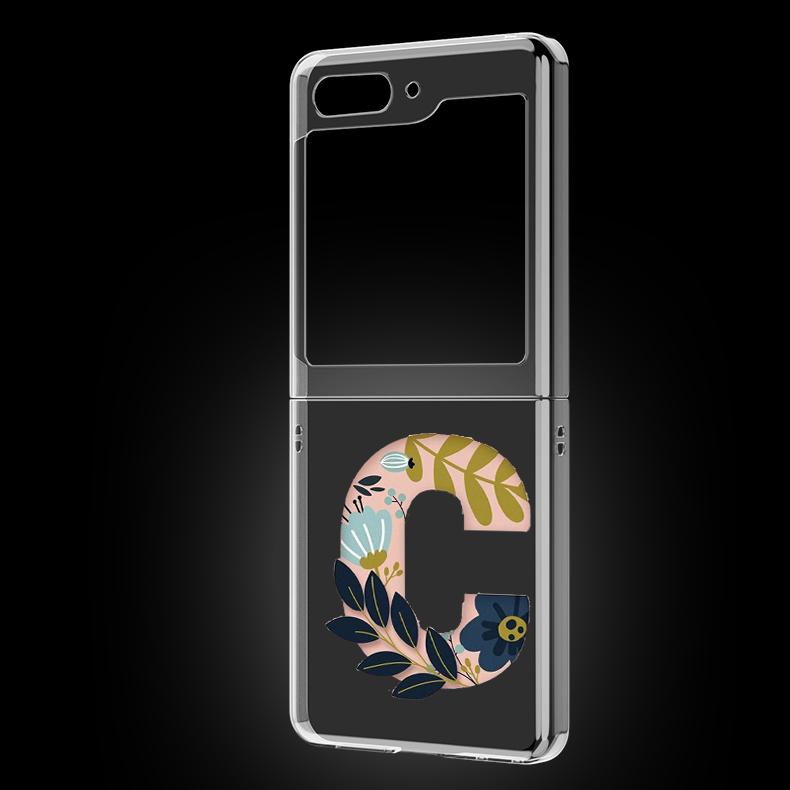 Art Initial Letter A To Z Pink Flowers Phone Case For Samsung Galaxy Z Flip 5 3 4 Folding Shell For Samsung Z Flip3 Flip4 Cover