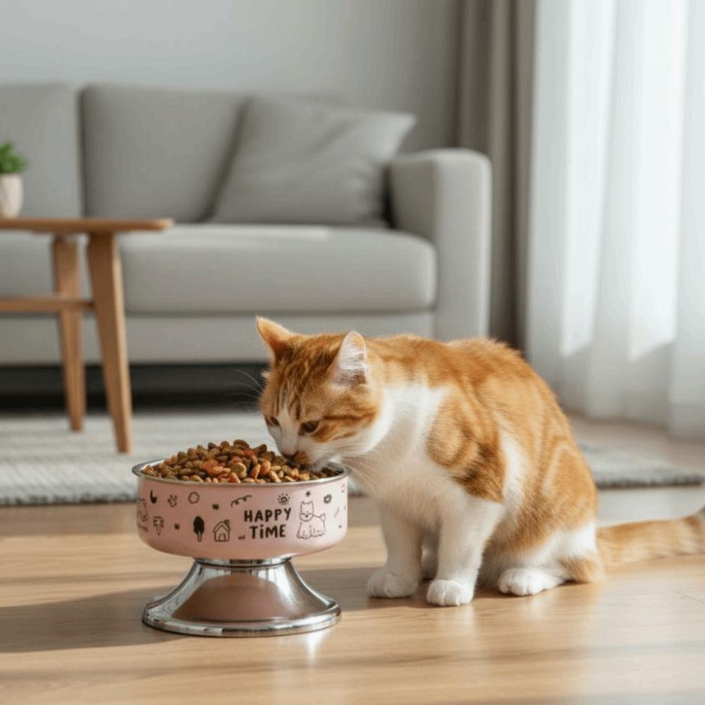 Stainless Steel Pet High Foot Bowl Cartoon Pet Food Bowl Cute Elevated Cat Bowl  Pet Accessories