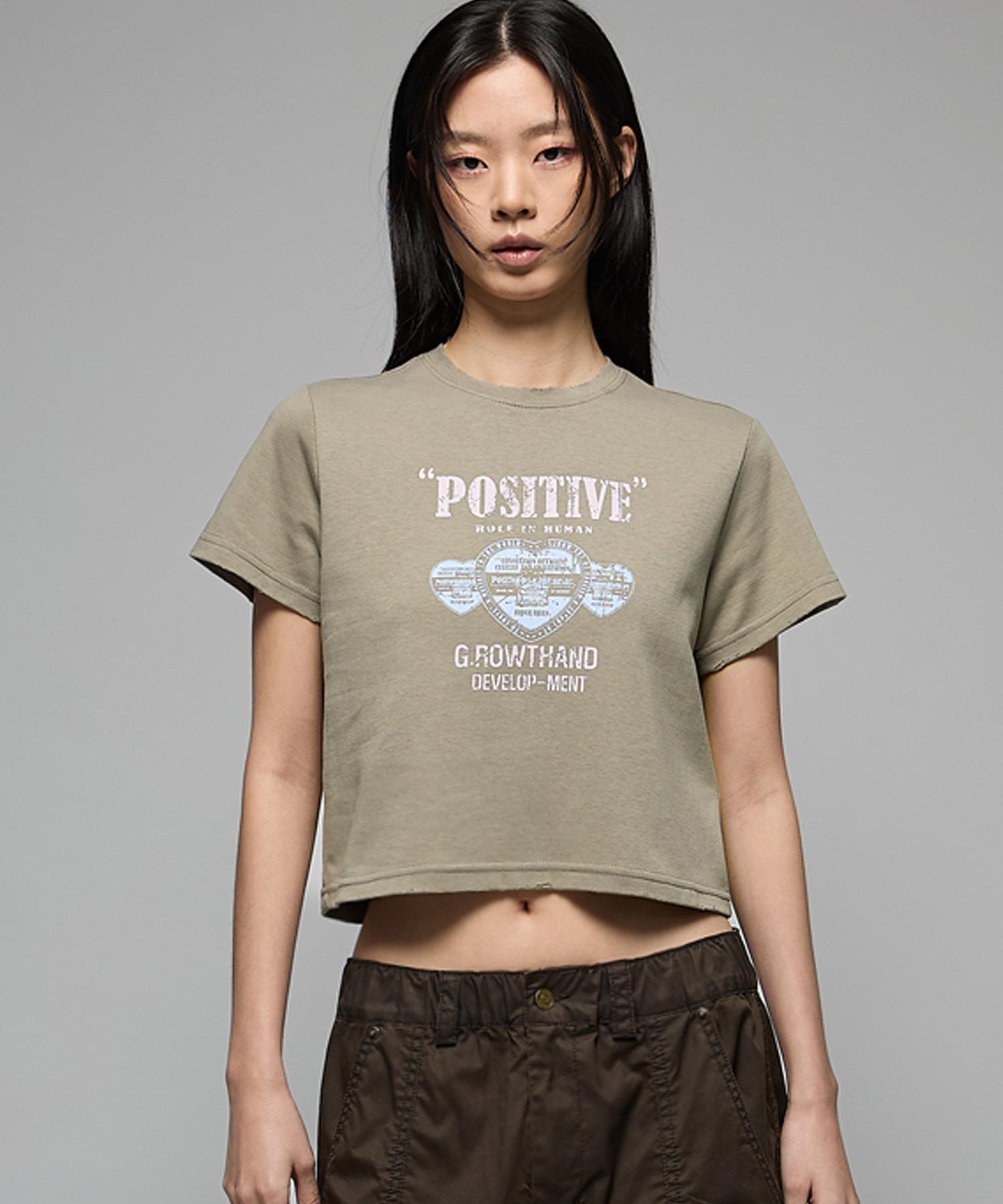 Heather Helen (W) Positive Damage Crop Half-T Khaki Gray Khaki Gray/S