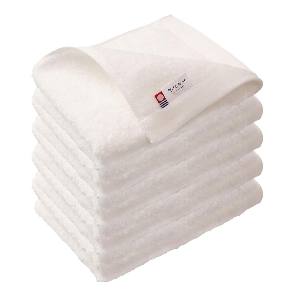 Imabari Towel Nico Face Set 5 Resort Hotel 34x85cm Soft Texture High Quality Standard Fluffy Cotton 100 Plain Made Japan (Snow)