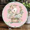 Vintage Metal Wall Art Bunny with Wreath Rustic Home Decor