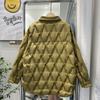 Winter new shirt collar pressed down jacket women's literary and leisure rhombus white duck down warm bread jacket