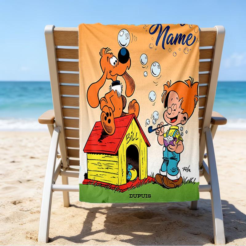 Custom Name Beach Towel Kiss Boule Adventure Beach Towel, Soft Microfiber, Gift for Her/Him, Birthday, for Pool, Beach, Travel, Fan gifts