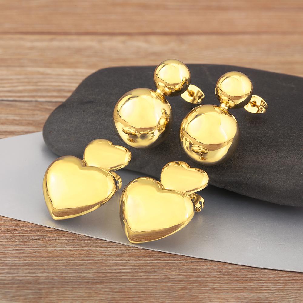 Nidin New Trendy Heart/Round Ball/Rugby Shape Personality Design Earrings For Women Vintage Ear Jewelry Anniversary Party Gifts
