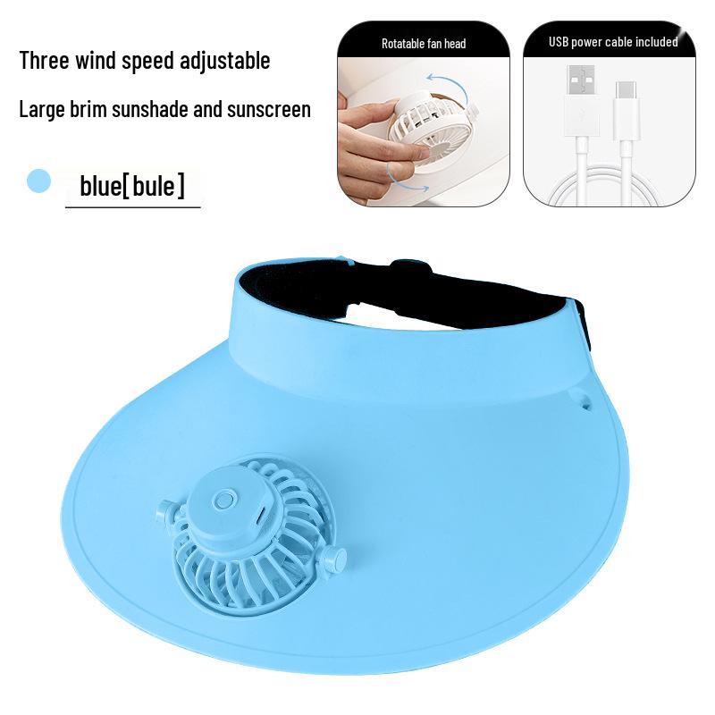 Rechargeable Solar Fan Sun Hat - UV Protection, Large Brim