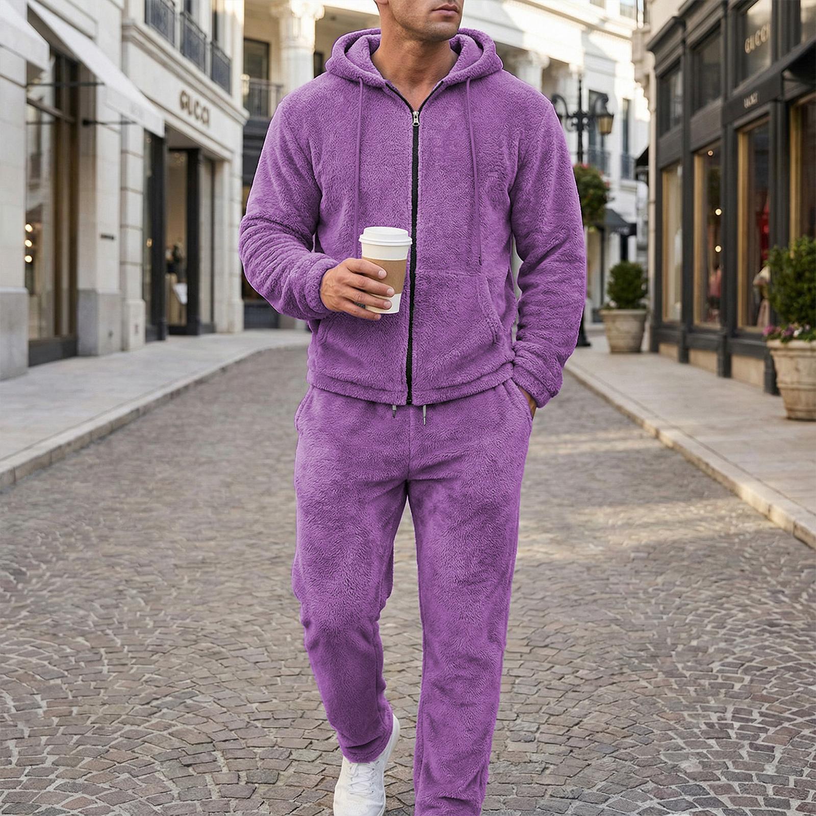 

Мужская повседневная рубашка с воротником-стойкой на пуговицах с длинными рукавами и длинные брюки, спортивный костюм XL фиолетовый