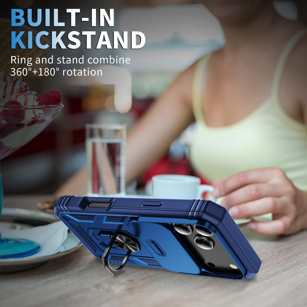 Etui do iPhone 17 Pro Max TPU + PC Zsuwana osłona kamery Podpórka Pokrowiec na telefon