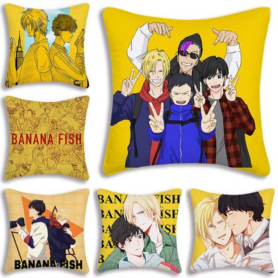 Anime Bananas F-Fish Pillow Covers Cartoon Sofa Decorative Home Double-sided Printing Short Plush Cute Cushion Cover