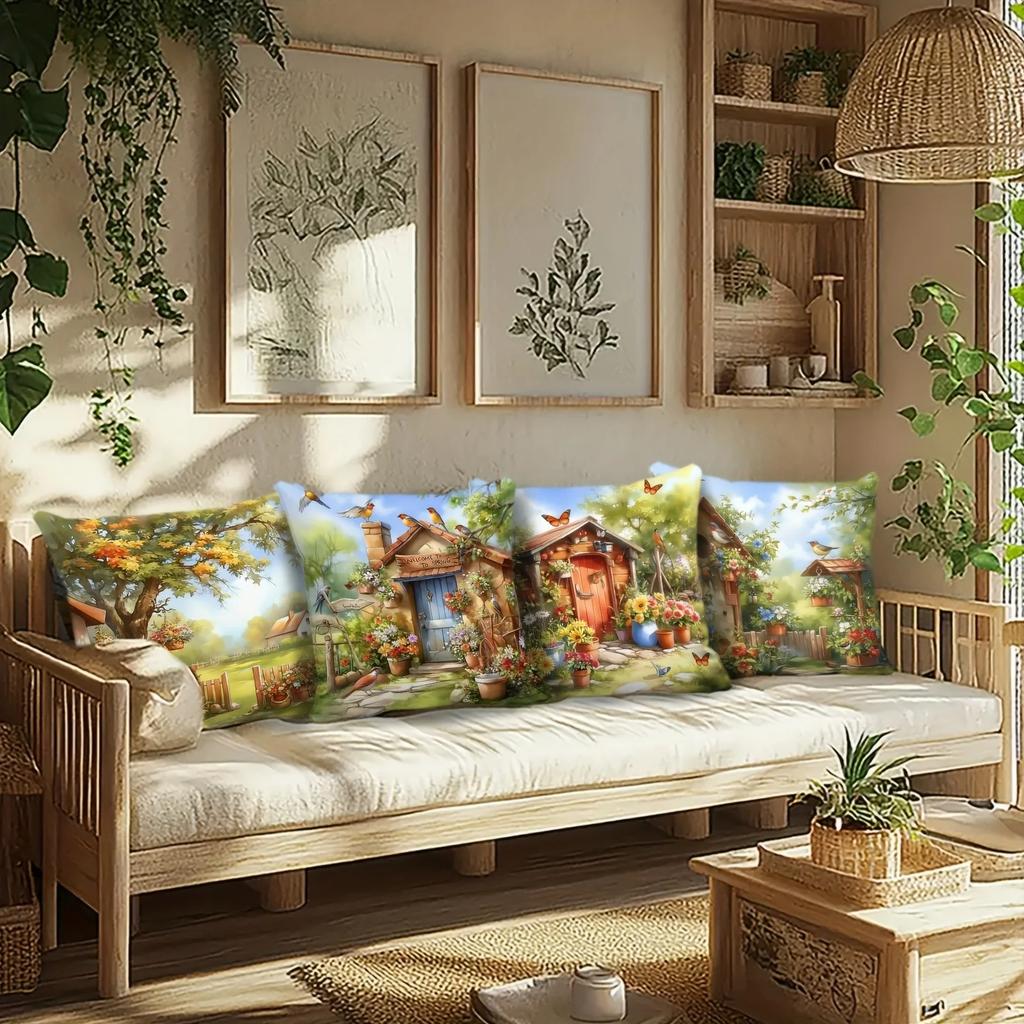 Dekoracja Domu Wiosenna Scena Ogrodowa Poszewki na Poduszki Wzór Poszewka na Poduszkę Odpowiednia na Sofę Sypialnię Samochód Poszewka na Poduszkę