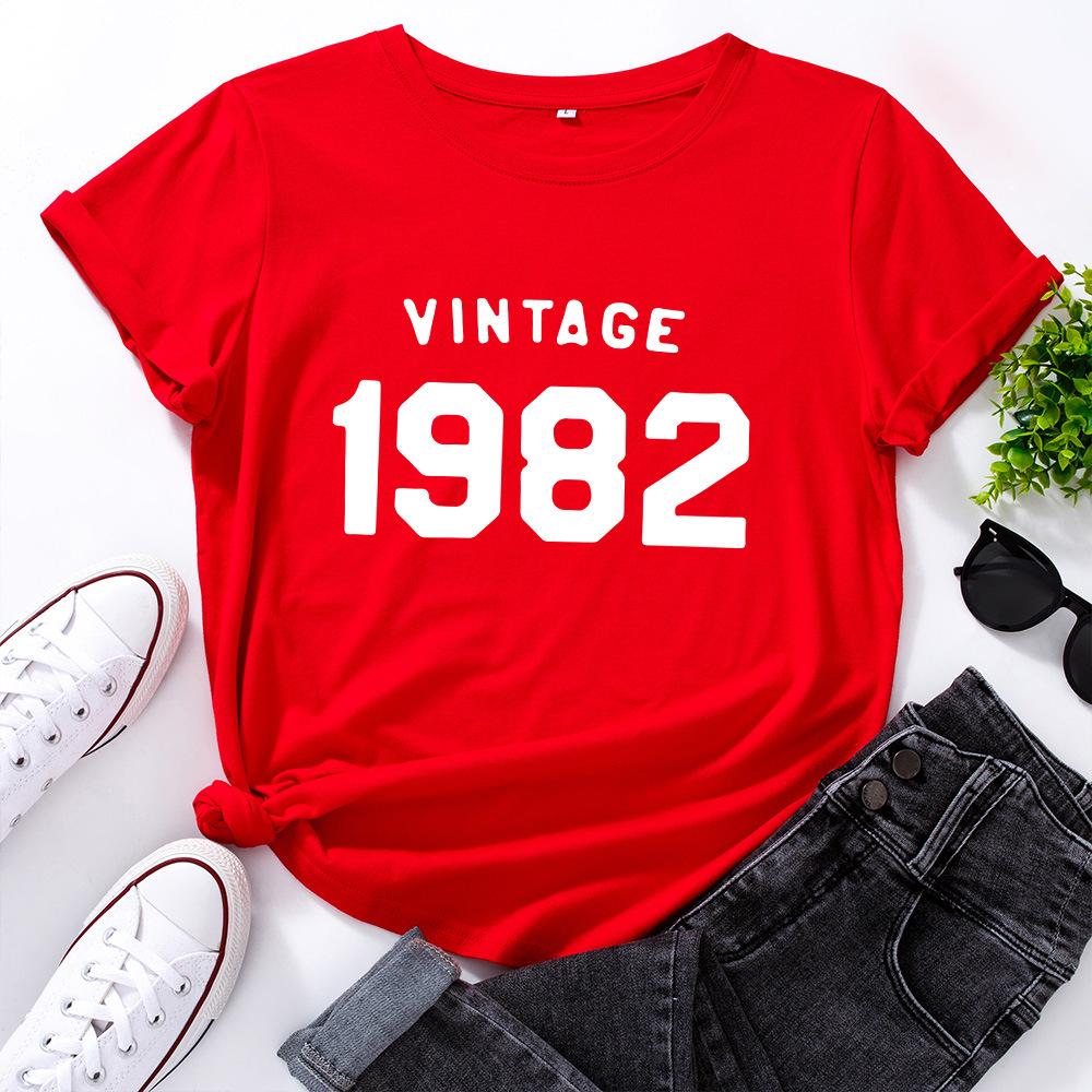 Retro1982 Printed Cotton Loose Round Neck Short Sleeved Women's  T-shirts