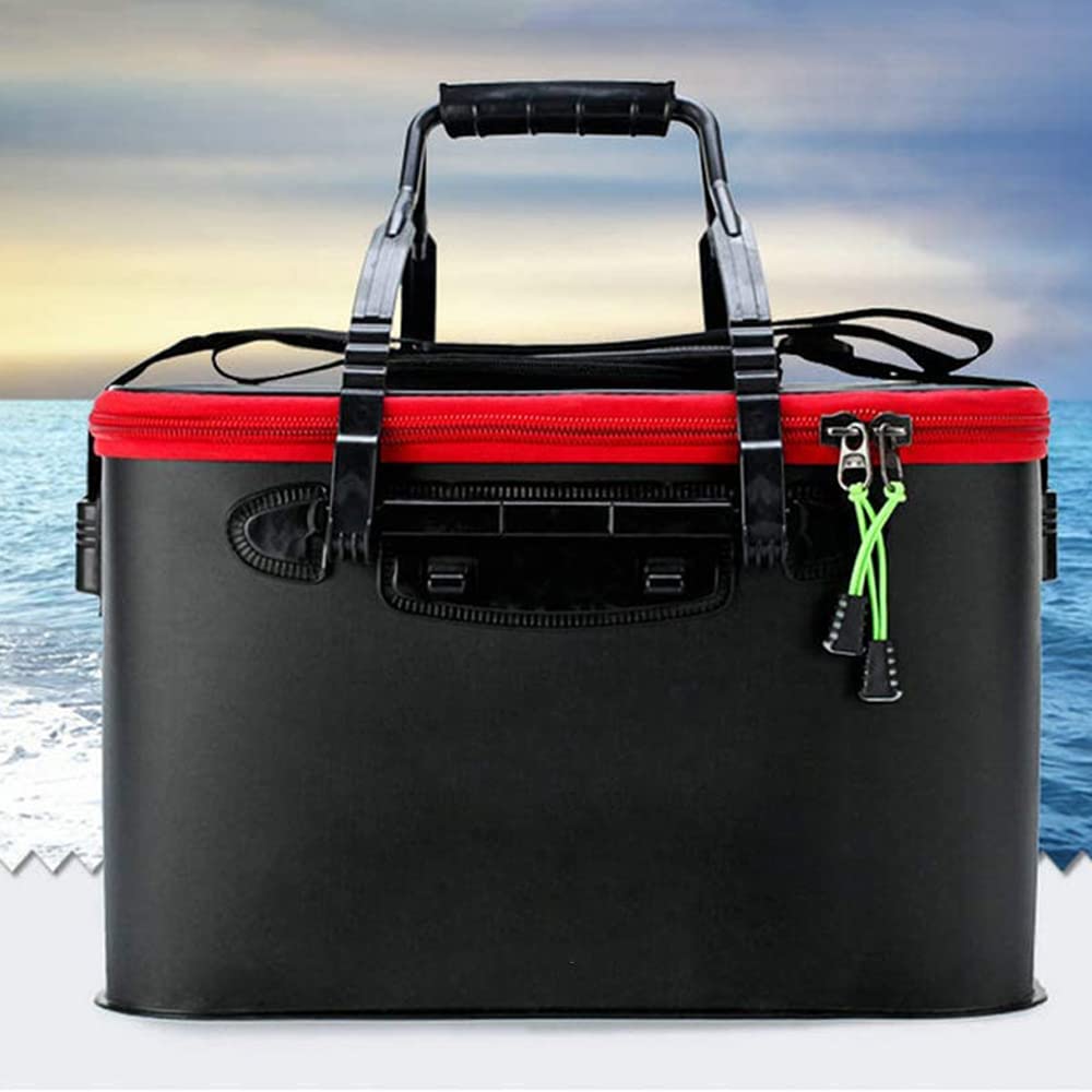 Foldable Fishing Bucket with Lid for Fishing Outdoor Storage Tackle, (Black, 40cm)