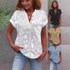 Women's V Neck Short Sleeve Blouse Regular Fit Elegant Commuter Floral Embroidery Shirt 2026 Summer Three Buttons Casual Top