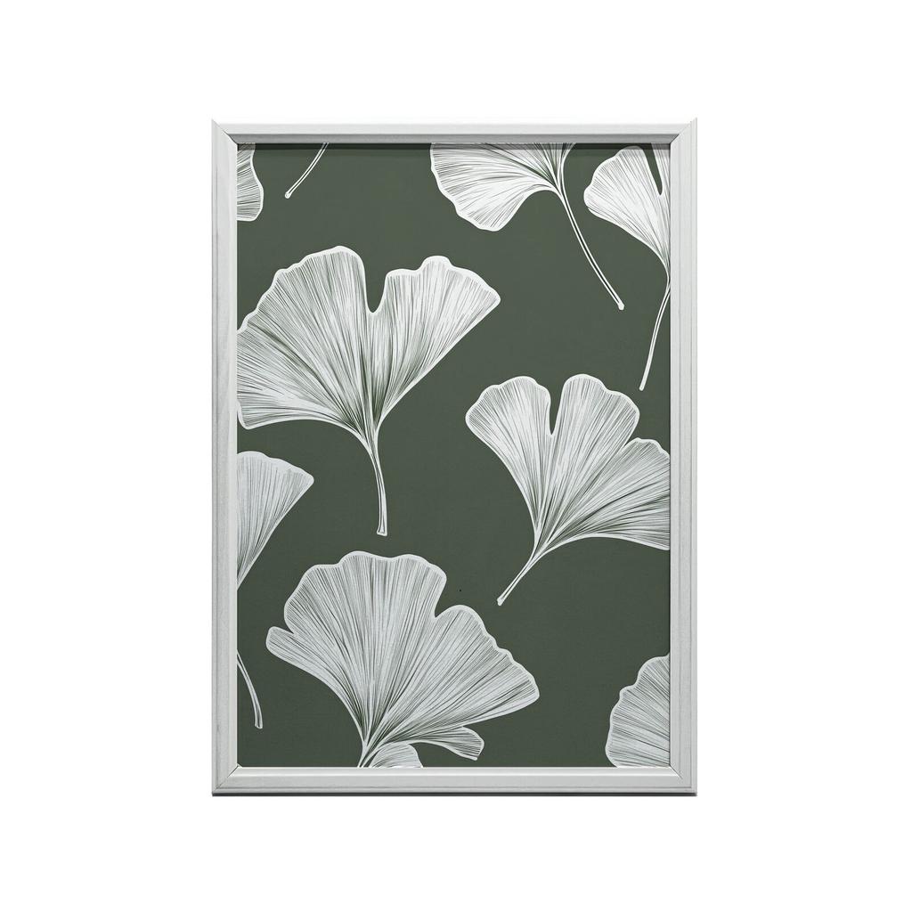 Minimalistyczny Plakat Liści Ginkgo Biloba Minimalistyczny Plakat Liści Ginkgo Biloba, 50X70 Cm, Rama Aluminiowa Czarna, Papier Matowy 230 Gsm