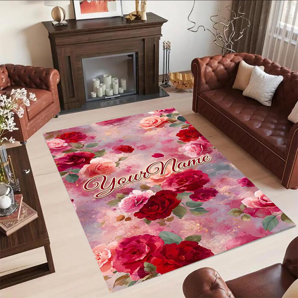 Rose Personalized Text Floor Mat Suitable for Foyer Study room Kitchen Entryway Anti-slip Rug Anime Office Decor