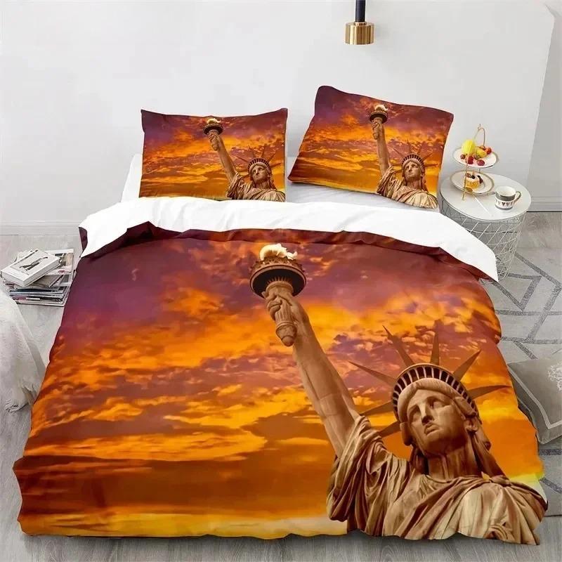 Statue Of Liberty Duvet Cover King Size Microfiber World Famous Building Bedding Set New York Landmark Cityscape Comforter Cover