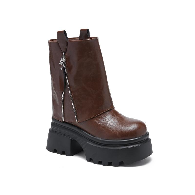 

8597 thick-soled Martin boots for women s 2025 autumn and winter new small inner height-increasing short boots versatile warm medium boots 39 коричневый
