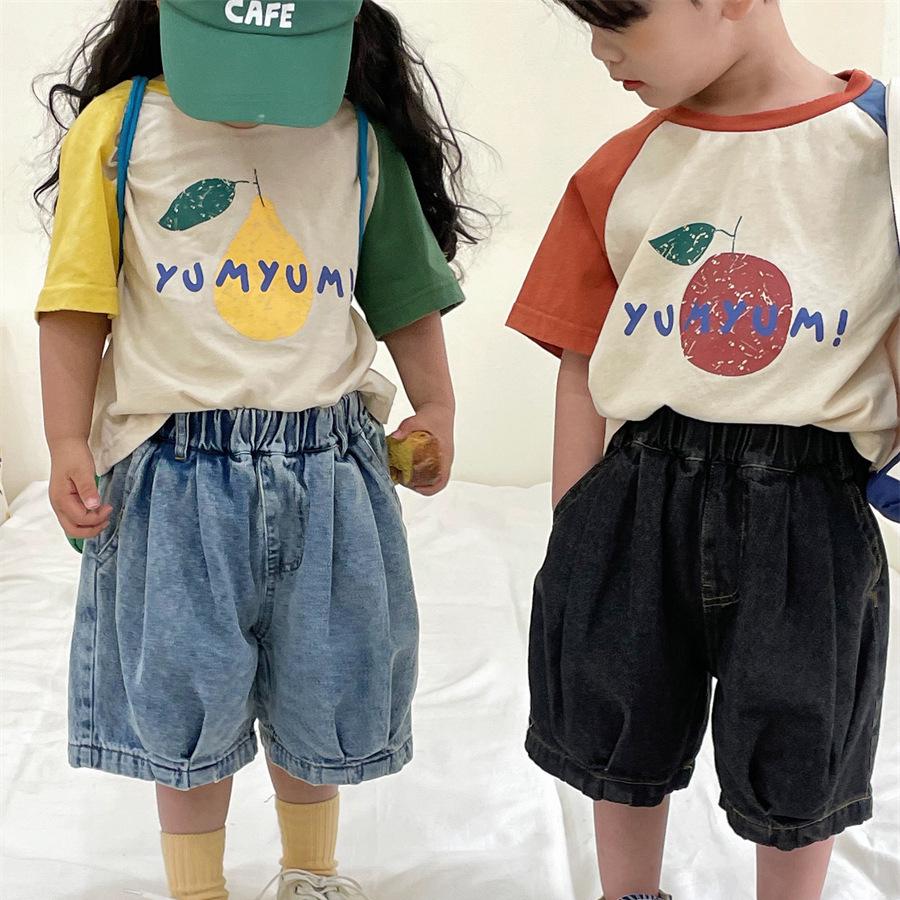 Koszulka z rękawem raglanowym Jiaye Kids na lato 2025 - Chłopięca i dziewczęca z kreskówkowym nadrukiem owoców