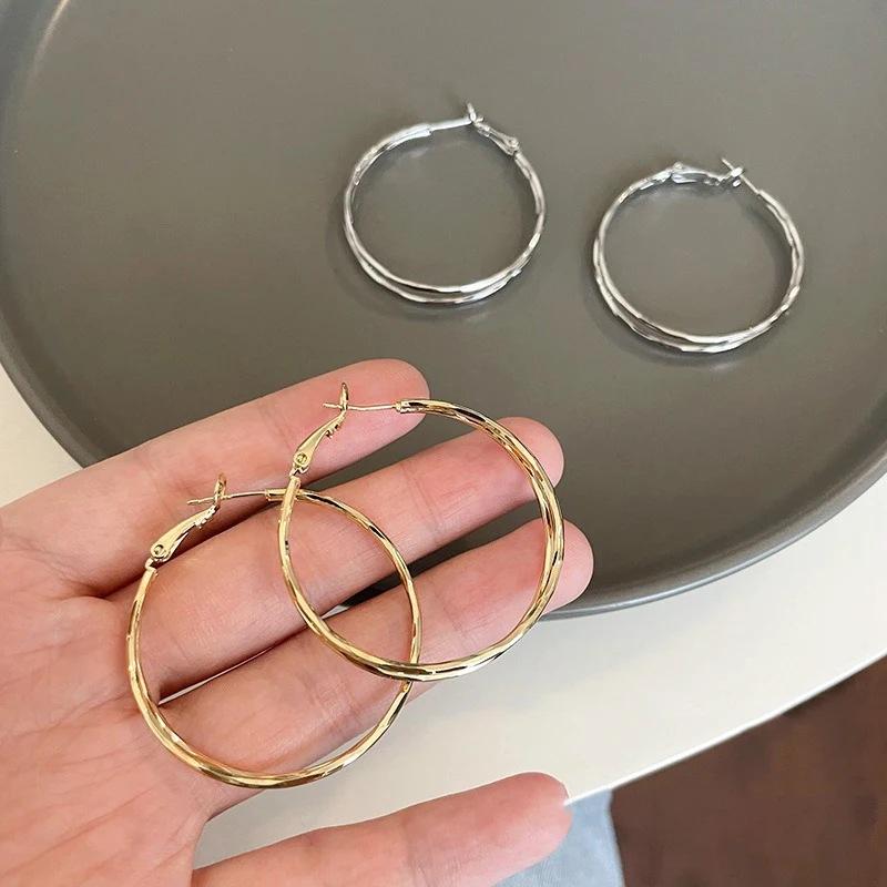 Oversize Gold Plated Hoop Earring Simple Thick Round Circle Stainless Steel Earrings for Women Punk Hiphop Jewelry Brincos
