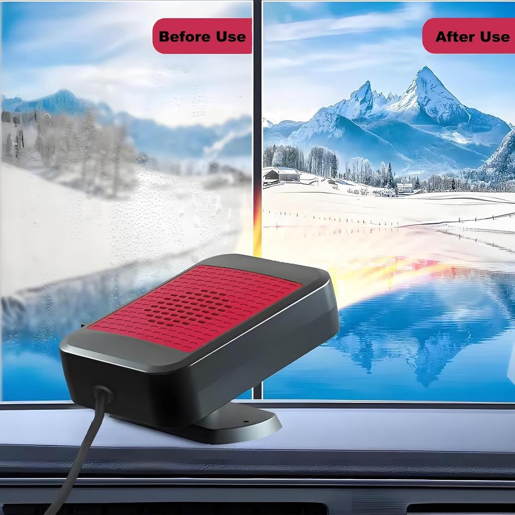 Portable 200W 12V Car Heater, 2-in-1 Heat/Cool, 360° Rotating Base (Red)