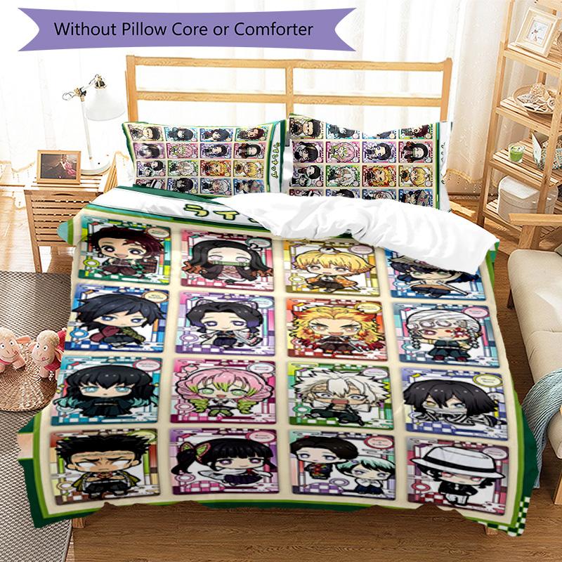 3pcs Demon Slayer characters1 pattern bedding set duvet cover set includes duvet cover &pillowcases, perfect all season bedroom decoration & gift