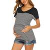 Women Maternity Short Sleeve Striped Layer  T-shirt Top For Breastfeeding