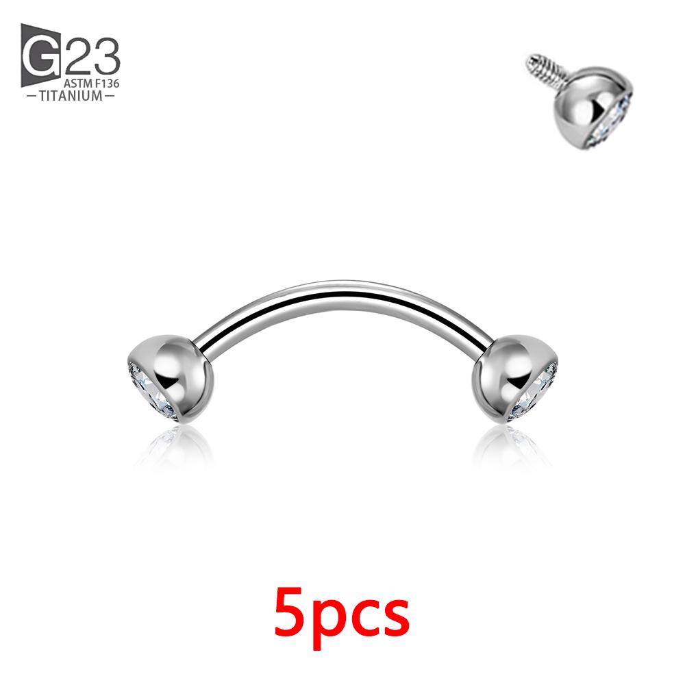 5Pcs G23 Titanium 16G CZ Tragus Eyebrow Piercing Body Jewelry Labret Lip Ring Stud Earrings Septum Nose Rings Internal Thread