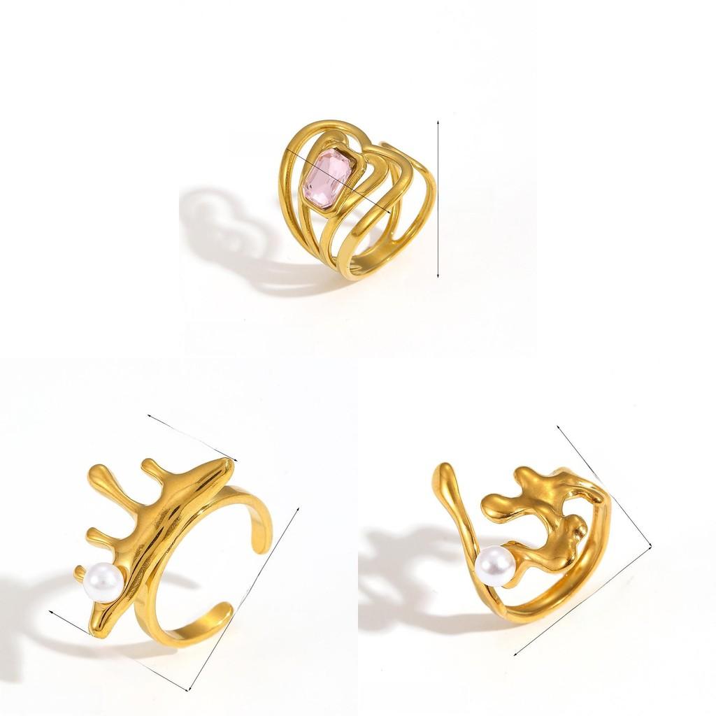 Style Geometric Stainless Steel Ring With Water Diamond Embedding For Women