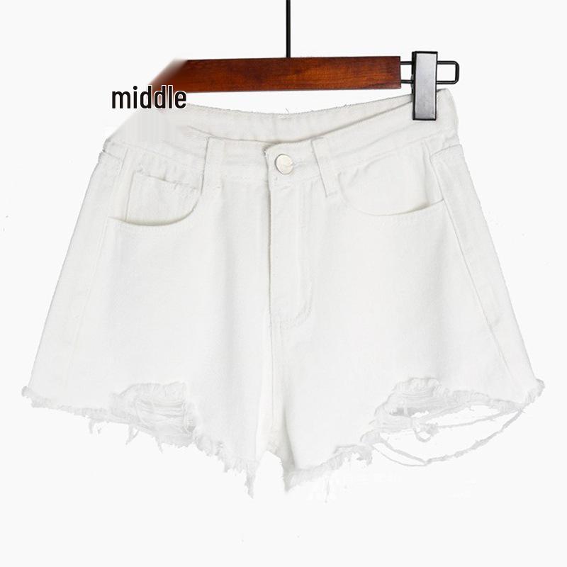 

Petite High-Waist Black & Grey Ripped Denim Shorts - Women s Slimming A-Line Super Short for Summer XL білий