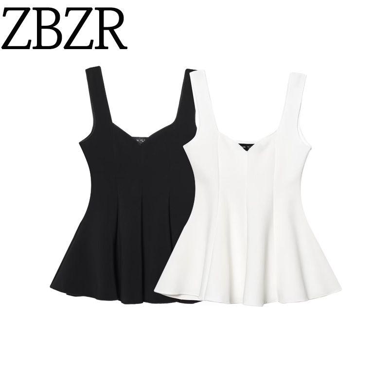 Za Spring New Arrivals Women's Clothing Zr European and American Style Short Skirt Hem Elastic Round Neck Top 5584150 800