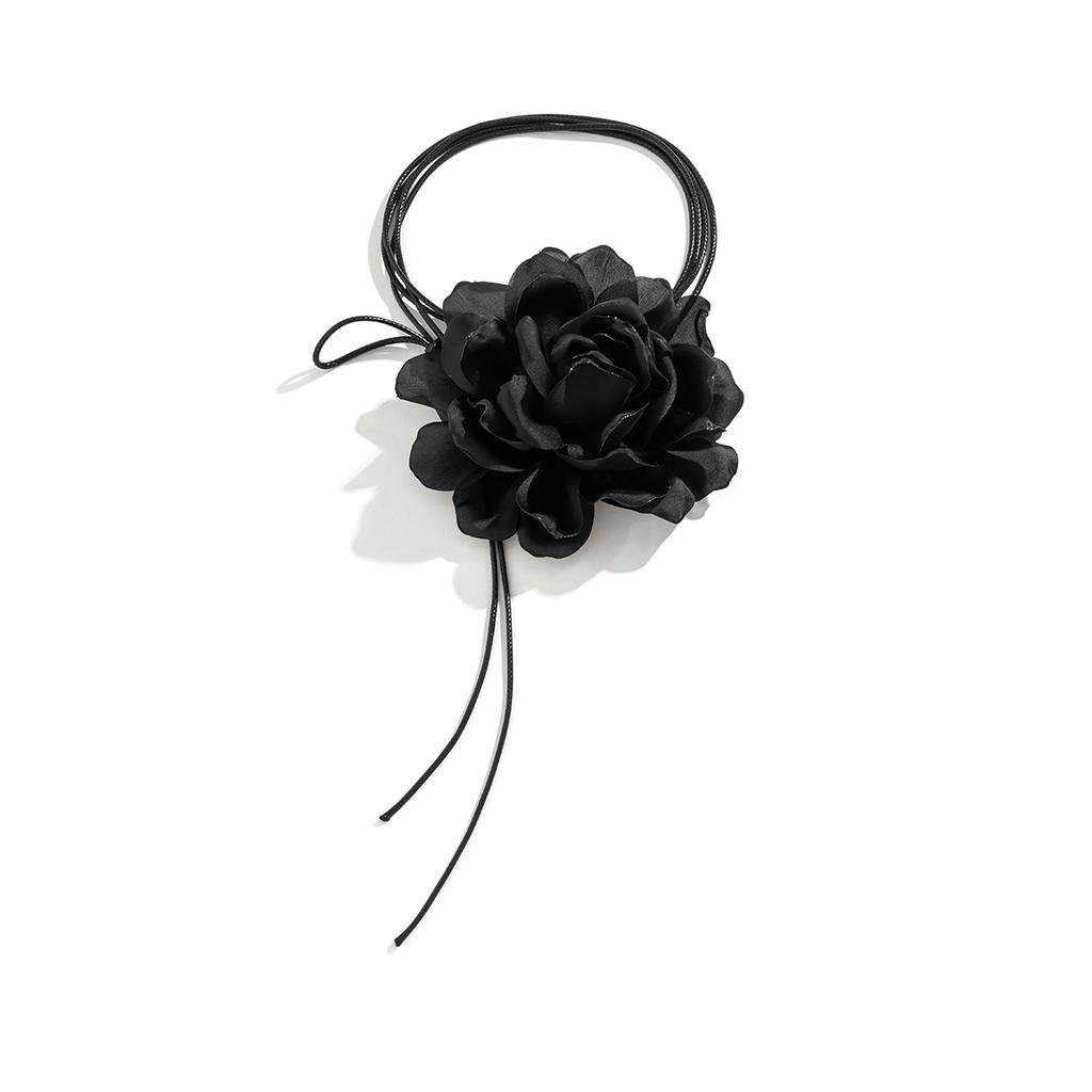 Ingemark Exaggerated Elegant Big Rose Flower Clavicle Chain Necklace Women Kpop Adjustable Bowknot Rope Choker Y2K Accessories