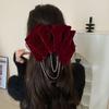 Cloth Velvet Bow Hair Clip Pearl Bowknot Spring Clip Cute   Girls