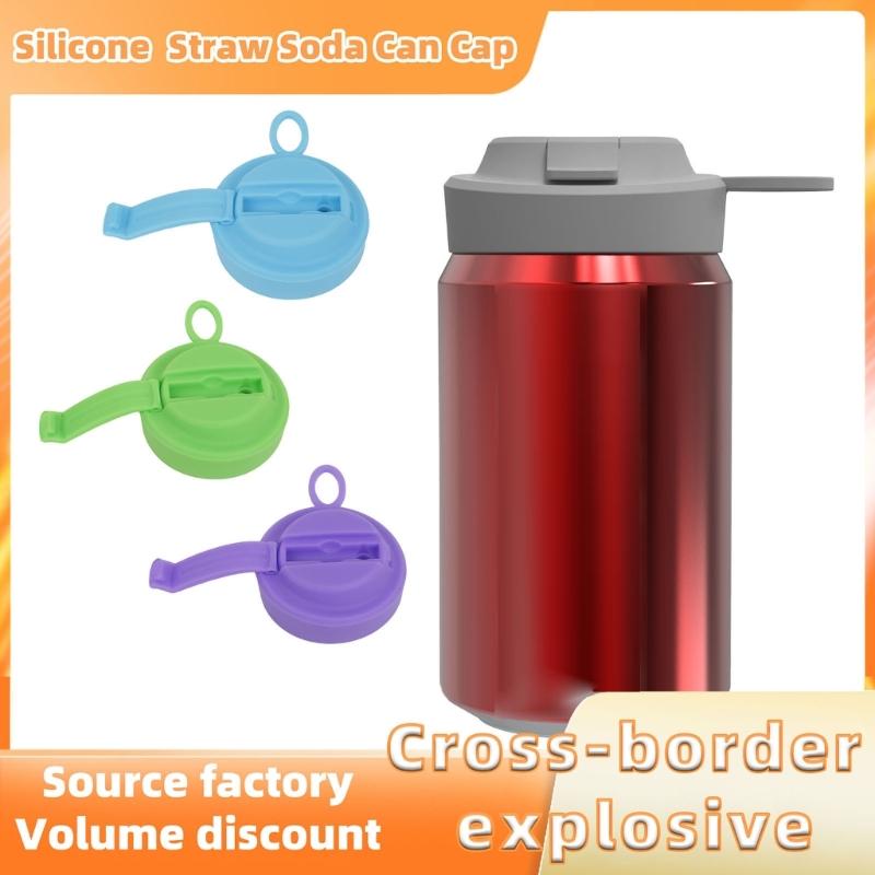 Colorful Silicone Sodas Can Lid and Straw Easy Use Spill-proof Sealed Can Cover for Canned Beverages Beer and Juice