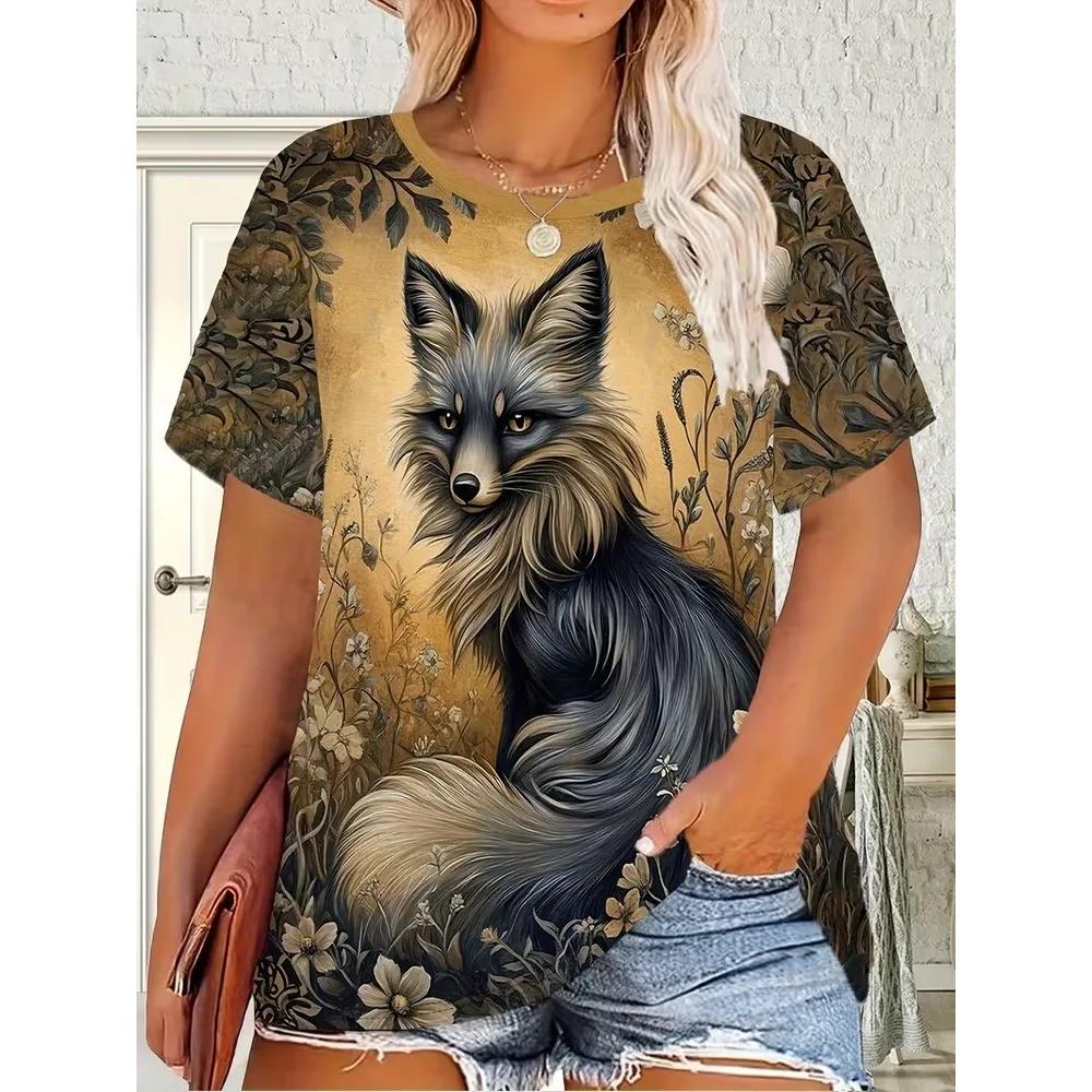 Casual Loose Animal Print T-shirt Women's Versatile Top Daily Short Sleeve Comfortable Breathable T-Shirts Women’s