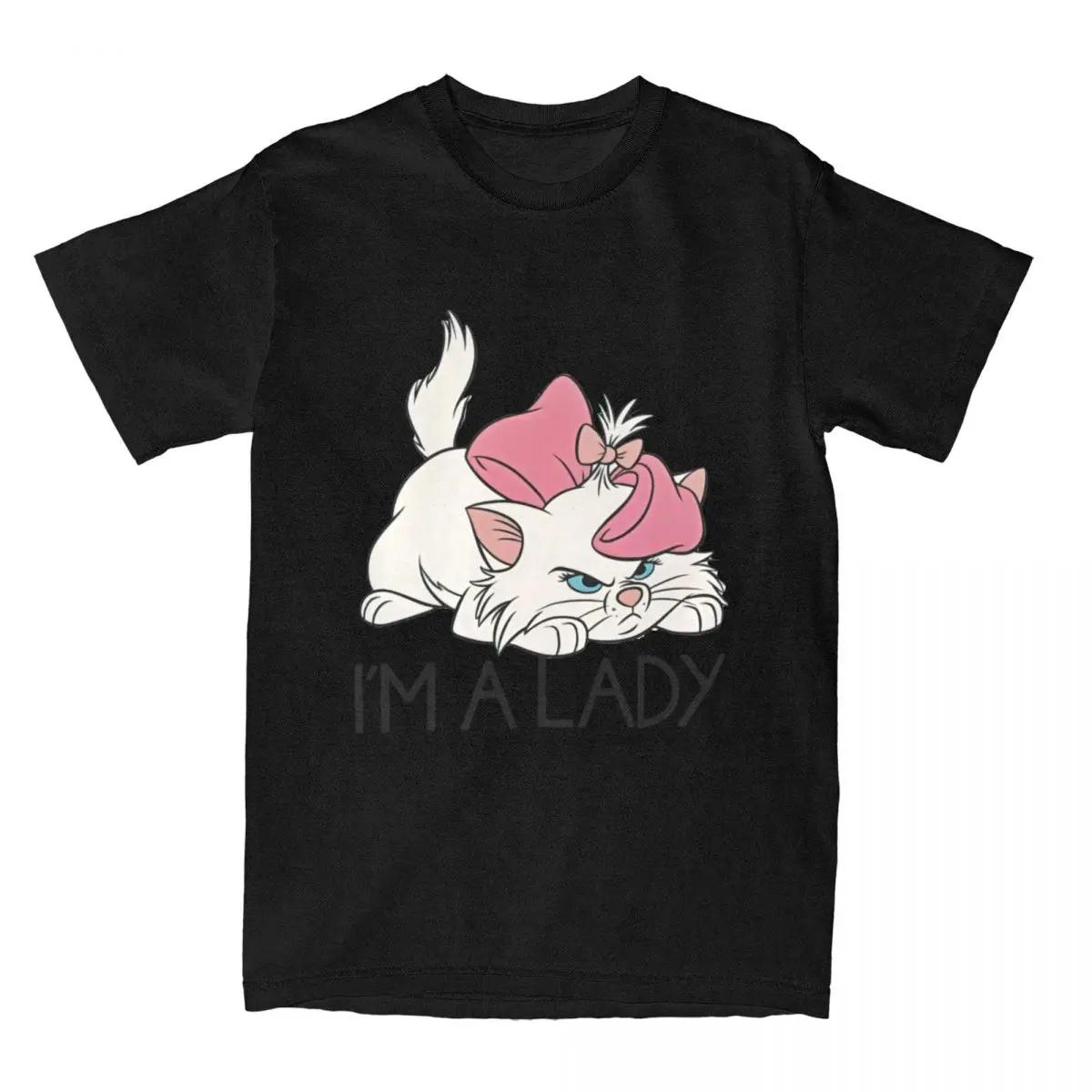 

Футболки I m A Lady Marie Aristocats с милыми котами для мужчин и женщин из чистого хлопка, универсальная футболка с круглым воротником и коротким рукавом, уникальные топы 4XL